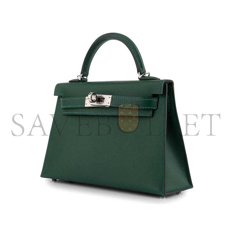 HERMES MINI KELLY II EPSOM VERT FONCÉ PALLADIUM HARDWARE (19*12*5.5cm)
